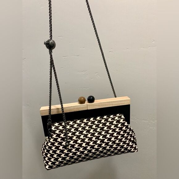 Houndstooth Real Hair-on-horsehide Handmade Wooden Frame Clutch/Shoulder Bag - Picture 6 of 15